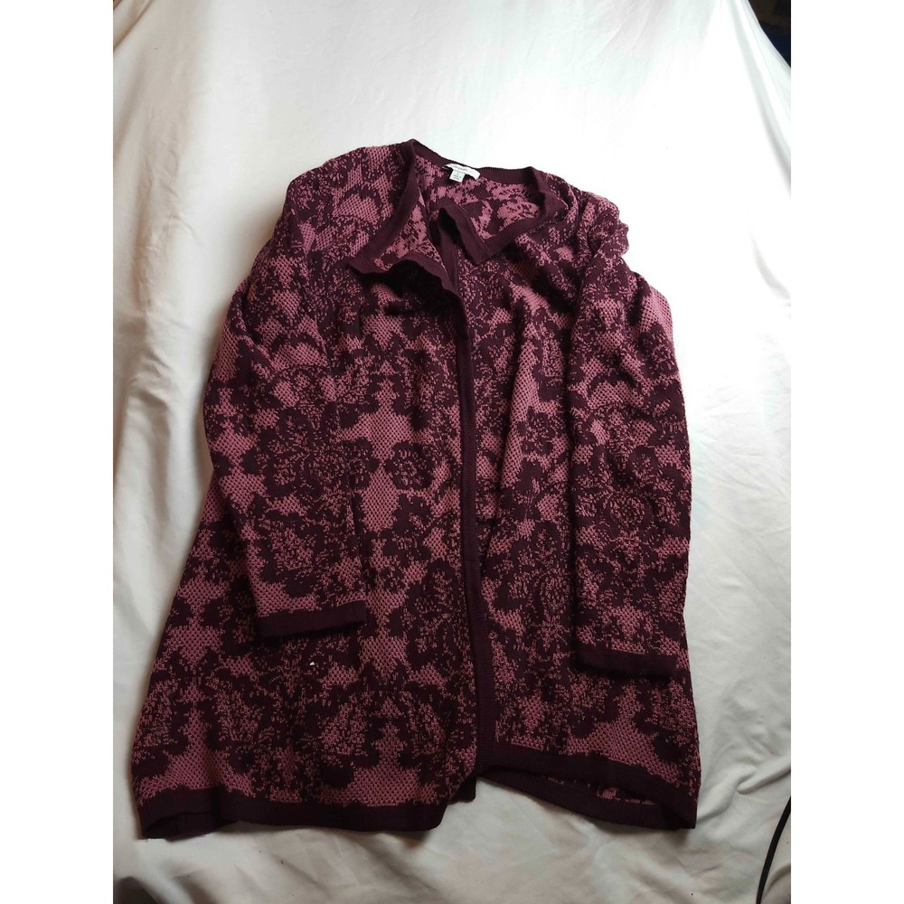 Isaac Mizrahi Live Cardigan Womens L Purple Floral Preppy Open Cozy Loungewear